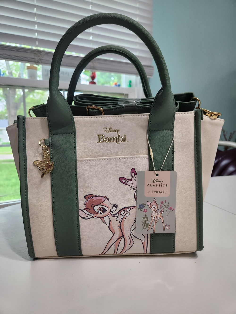 Primark Cream and Green Disney Bambi Tote with Gold Charm